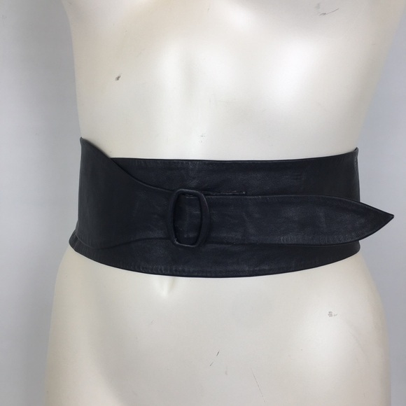 Vintage 80s Wide Soft Leather Corset Statement Belt Blue Retro Witchy Goth main image 4
